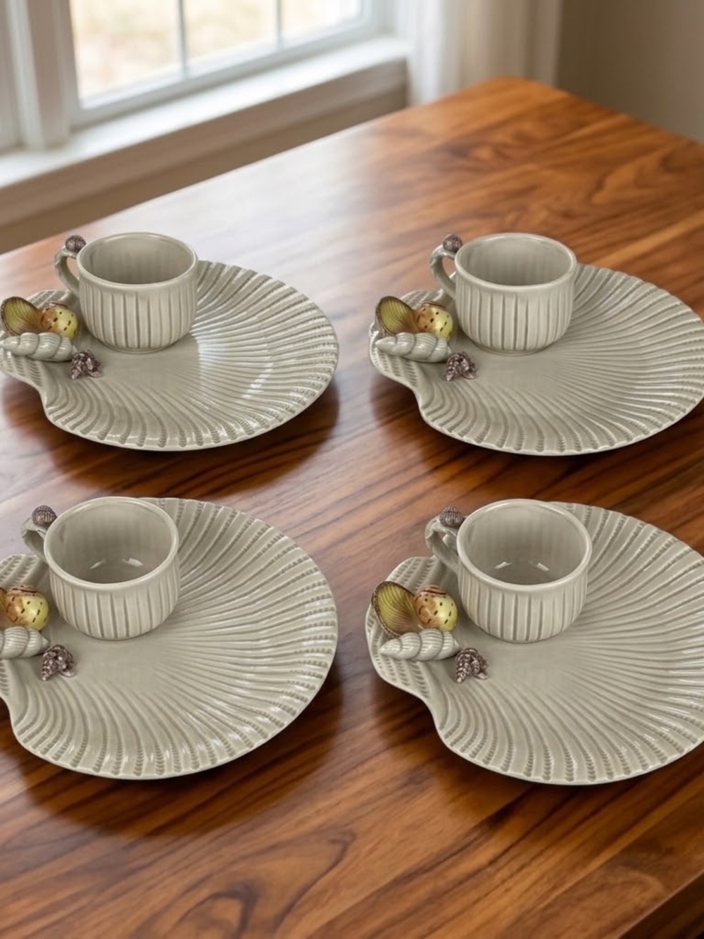 Vintage Fitz Floyd Coquille Snack Plate Cup Set ~ Sea Shell Plate ~ Fitz Floyd